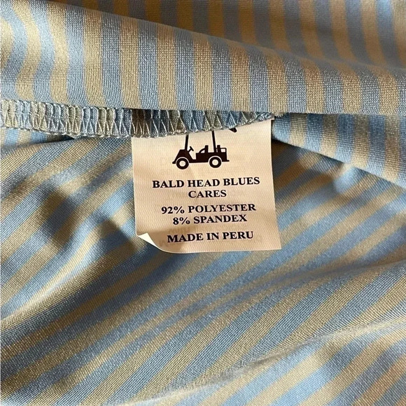 Bald Head Blues XL Striped Polo Heat Pressed Semi-Raised Logo UPF 50 Blue Gray - Picture 10 of 13